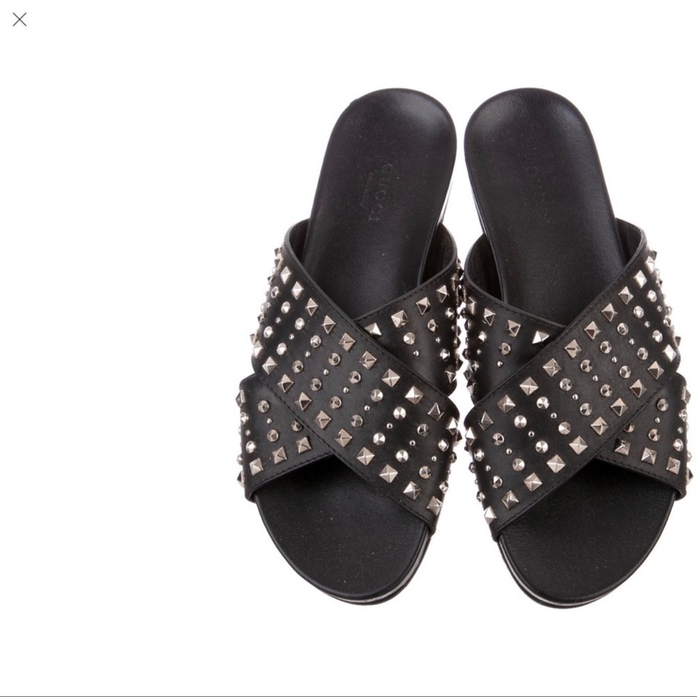 GUCCI Hydra Slide Sandals Black Leather Studded